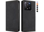 Custodia Per Xiaomi 13T / Xiaomi 13T Pro, Retro Custodia Flip In Finto Cuoio Con Supporto E Slot Per Schede Nero