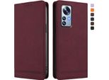 Custodia Per Xiaomi 12 Pro / 12S Pro, Retro Custodia Flip In Finto Cuoio Con Supporto E Slot Per Carte Rosso