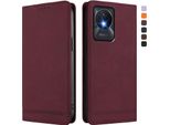 Custodia Per Vivo Y02A, Custodia Retro In Finto Cuoio Flip Con Supporto E Slot Per Carte Rosso