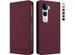 Custodia Per Vivo Y400 Pro, Custodia Retro In Finto Cuoio Con Supporto E Slot Per Carte Di Credito Rosso