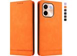 Custodia Per Vivo Y28 4G, Retro Custodia In Finto Cuoio Flip Con Supporto E Slot Per Carte Orange