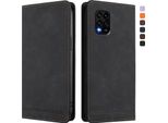 Custodia Per Xiaomi Mi 10 Lite, Retro Custodia In Finto Cuoio Flip Con Supporto E Slot Per Schede Nero