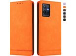 Custodia Per Vivo Y55 5G, Retro Custodia In Finto Cuoio Flip Con Supporto E Slot Per Carte Orange
