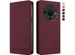 Custodia Per Zte Blade A76 5G, Custodia Retro In Finto Cuoio Con Supporto E Slot Per Carte Rosso