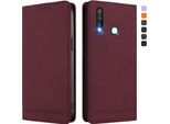 Custodia Per Vivo Y19, Custodia Retro In Finto Cuoio Con Supporto E Slot Per Carte Rosso