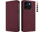 Custodia Per Zte Blade A35 / A55, Custodia Retro In Finto Cuoio Con Supporto E Slot Per Carte Di Credito Rosso