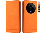 Custodia Per Xiaomi 14 Ultra, Custodia Retro In Finto Cuoio Flip Con Supporto E Slot Per Schede Arancione