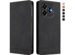 Custodia Per Zte Blade V60 Vita/V60 Design/Axon 60 Lite, Custodia Retro In Finto Cuoio Flip Con Supporto E Slot Per Schede Nero