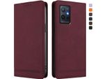 Custodia Per Vivo Y55 5G, Custodia Retro In Finto Cuoio Con Supporto E Slot Per Carte Di Credito Rosso