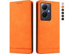 Custodia Per Vivo Y78 Plus, Custodia Retro In Finto Cuoio Con Supporto E Slot Per Carte Di Credito Arancione