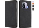 Custodia Per Xiaomi Mi 11 Pro, Retro Custodia In Finto Cuoio Flip Con Supporto E Slot Per Schede Nero