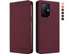 Custodia Per Xiaomi 11T / Xiaomi 11T Pro, Retro Custodia Flip In Finto Cuoio Con Supporto E Slot Per Carte Rosso