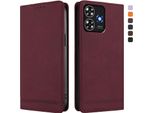 Custodia Per Zte Blade A73 4G, Custodia Retro In Finto Cuoio Con Supporto E Slot Per Carte Rosso