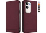 Custodia Per Vivo Y50 5G, Custodia Retro In Finto Cuoio Con Supporto E Slot Per Carte Di Credito Rosso