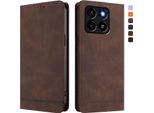Custodia Per Zte Blade A35 / A55, Retro Custodia In Finto Cuoio Flip Con Supporto E Slot Per Schede Brown