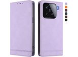 Custodia Per Xiaomi 15, Custodia Retro In Finto Cuoio Con Supporto E Slot Per Carte Di Credito Viola