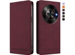 Custodia Per Zte Blade A75 5G, Custodia Retro In Finto Cuoio Con Supporto E Slot Per Carte Rosso