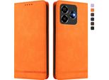 Custodia Per Zte Blade V60 Vita/V60 Design/Axon 60 Lite, Custodia Flip Retro In Finto Cuoio Con Supporto E Slot Per Schede Arancione