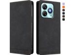 Custodia Per Zte Blade A75 4G, Retro Custodia In Finto Cuoio Flip Con Supporto E Slot Per Schede Nero