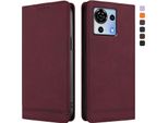 Custodia Per Zte Blade V50 Vita, Custodia Retro In Finto Cuoio Con Supporto E Slot Per Carte Di Credito Rosso