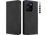 Custodia Per Vivo Y35 4G, Custodia Retro In Finto Cuoio Con Supporto E Slot Per Carte Di Credito Nero