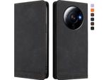 Custodia Per Xiaomi 12S Ultra, Retro Custodia In Finto Cuoio Flip Con Supporto E Slot Per Carte Nero