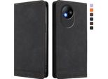 Custodia Per Zte Blade A35 Lite, Retro Custodia In Finto Cuoio Flip Con Supporto E Slot Per Schede Nero
