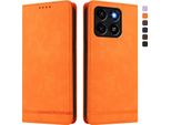 Custodia Per Zte Blade A35 / A55, Retro Custodia Flip In Finto Cuoio Con Supporto E Slot Per Schede Arancione