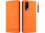 Custodia Per Vivo Y72 5G, Retro Custodia In Finto Cuoio Flip Con Supporto E Slot Per Carte Orange