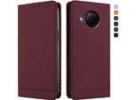 Custodia Per Xiaomi Mi 10T Lite, Retro Custodia In Finto Cuoio Flip Con Supporto E Slot Per Carte Rosso
