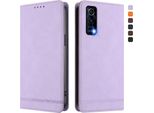 Custodia Per Vivo Y72 5G, Retro Custodia In Finto Cuoio Flip Con Supporto E Slot Per Carte Purple