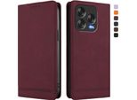 Custodia Per Zte Blade V70 Vita/Blade V70 Design, Retro Custodia Flip In Finto Cuoio Con Supporto E Slot Per Schede Rosso