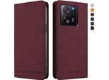 Custodia Per Xiaomi 13T / Xiaomi 13T Pro, Retro Custodia In Finto Cuoio Flip Con Supporto E Slot Per Carte Rosso