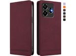 Custodia Per Zte Blade V60 Vita/V60 Design/Axon 60 Lite, Custodia Flip Retro In Finto Cuoio Con Supporto E Slot Per Carte Rosso