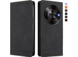 Custodia Per Zte Blade A75 5G, Retro Custodia In Finto Cuoio Flip Con Supporto E Slot Per Schede Nero