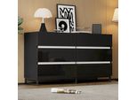 Fortuna Lai 140*39,5*78,5 Cm Credenza Per Soggiorno, Mobile Da Soggiorno Con 6 Cassetti, Comò Lucido, Armadio Con 3 Gambe In Metallo, Mobile Ausiliario Con Eccellente Capacità Di Carico, Bianco+Nero