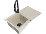 Mexen Cesar Lavello In Granito A 1 Vasca Con Scolapiatti E Rubinetto Da Cucina Elia, Beige - 6514-69-670101-70