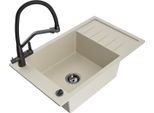 Mexen Elias Lavello Da Cucina In Granito 1 Vasca Con Sgocciolatoio E Rubinetto Duo, Beige - 6511-69-671701-70-B