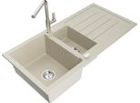 Mexen Andres Lavello In Granito 1,5 Vasche Con Gocciolatoio E Rubinetto Cucina Flora, Beige - 6515-69-670401-00