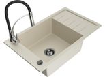Mexen Elias Lavello In Granito A 1 Vasca Con Gocciolatoio E Rubinetto Da Cucina Aster, Beige - 6511-69-73450-07-B