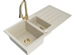 Mexen Andres Lavello In Granito 1,5 Vasche Con Scolapiatti E Miscelatore Da Cucina Elia, Beige - 6515-69-670101-50