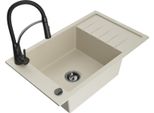 Mexen Elias Lavello In Granito 1-Vasca Con Sgocciolatoio E Rubinetto Da Cucina Aster, Beige - 6511-69-73450-70-B