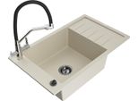 Mexen Elias Lavello In Granito A 1 Vasca Con Scolapiatti E Rubinetto Da Cucina Duo, Beige - 6511-69-671701-07-B