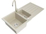 Mexen Andres Lavello In Granito 1,5 Vasche Con Sgocciolatoio E Rubinetto Cucina Telma, Beige - 6515-69-670200-69