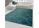 Tappeto Da Salotto Con Motivo Geometrico In Oro Petrolio Dimensioni - 200 X 290 Cm