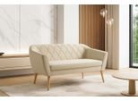 Gutto Divano 2 Posti -- Mea -- Seduta A Panca Beige Piedi In Legno Velluto Consegna Rapida Stile Scandinavo - Bella Trapuntatura