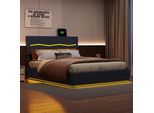 Letto Imbottito 160X200 Con Usb E Tipo C, Letto A Molle Con Rete A Doghe, Letto Per Ragazzi Con Led, Letto Contenitore Idraulico Letto Matrimoniale, Pu, Grigio