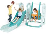 Altalena Per Bambini Costway Con Scivolo Regolabile In Altezza, Altalena E Scivolo 4 In 1, Canestro Da Basket E Scala, Inclusa Palla, Altalena Da Giardino Per Bambini Per Interni Ed Esterni, Per Bambini A Partire Dai 18 Mesi Di Età