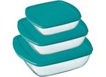 Pyrex Pyrex - Set Di 3 Ciotole Quadrate Per Cottura E Conservazione Con Coperchio - Vetro Borosilicato - Trasparente