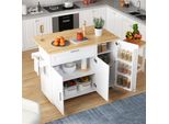 Flieks Carrello Da Cucina A Isola Con 3 Ante E Portaspezie, Carrello Da Cucina Per Alimenti Con Cassetto, Mobile Da Cucina Con Piano Di Lavoro Pieghevole, Bianco